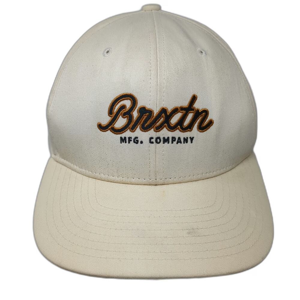 Brixton Snapback Hat Beige One Size Cotton Mfg Company Script Logo Curved Brim